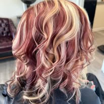Pink and blonde layered highlights